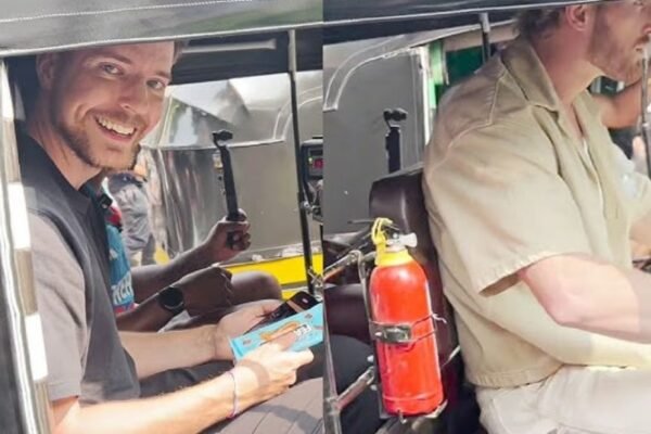 Logan Paul and Mr. Beast give Chocolates and Enjoy Riding in an Autorickshaw on His Way to an Event